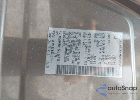 2013 Nissan Pathfinder S z USA, uszkodzony, nr VIN 5N1AR2MM9DC656765